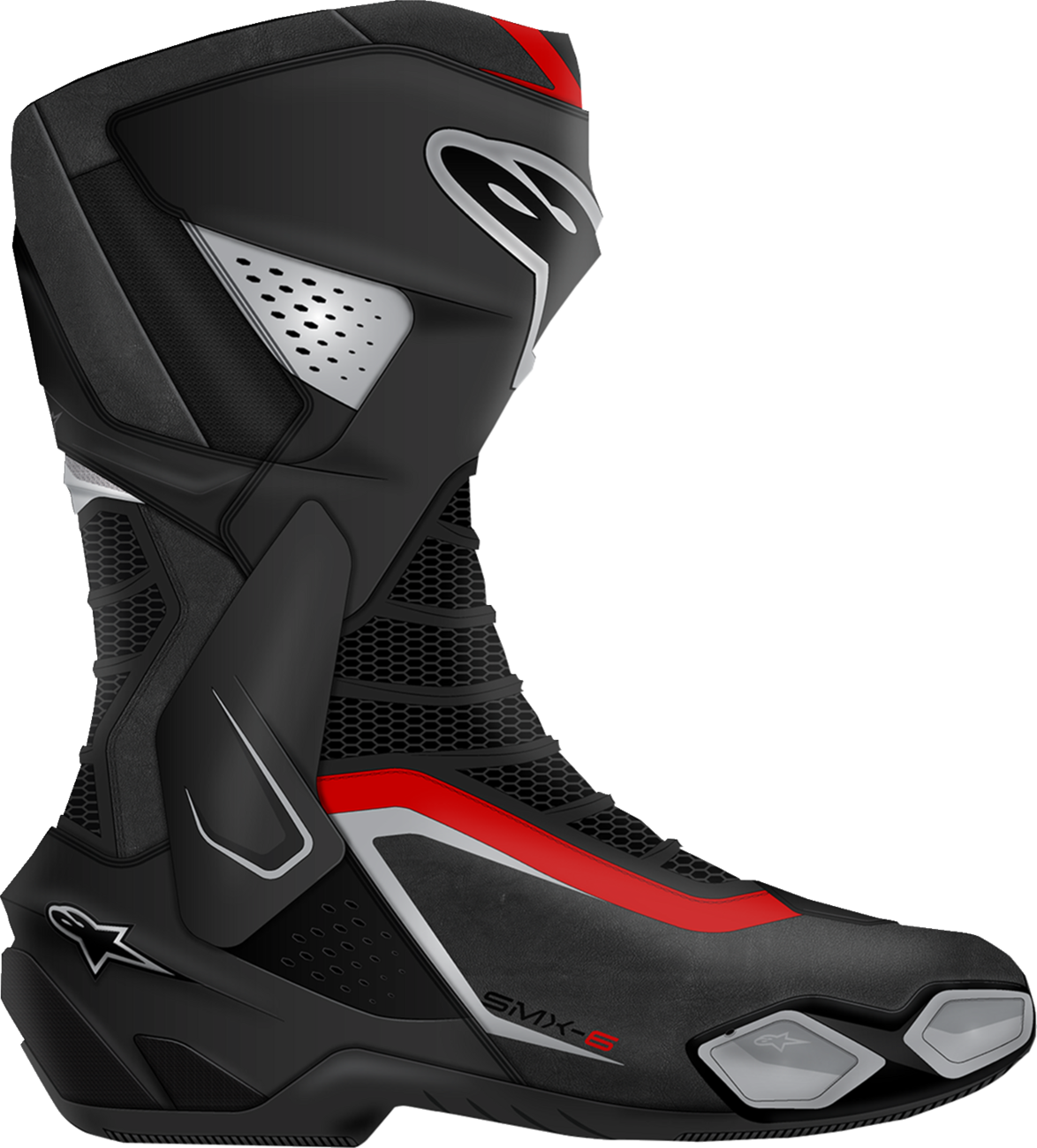 Alpinestars SMX-6 V3 motorcycle riding boots in black, silver, and red, US 12.5, with protective features and durable design