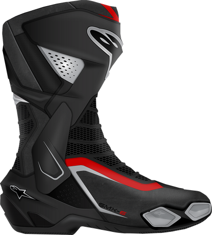 Alpinestars SMX-6 V3 motorcycle riding boots in black, silver, and red, US 12.5, with protective features and durable design