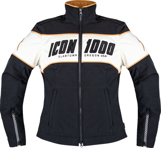 ICON Women's Hella 4™ Black Motorcycle Jacket in 3XL, made from durable stretch cotton and nylon with protective features.