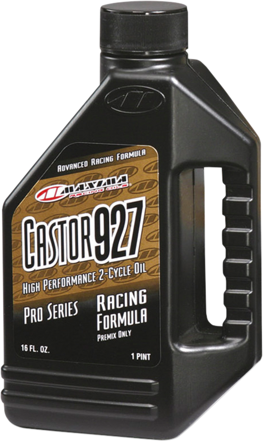 Maxima Racing Oil Castor 927 bottle, 16 fl oz, with label showing product name and part number 23916, on a plain background.
