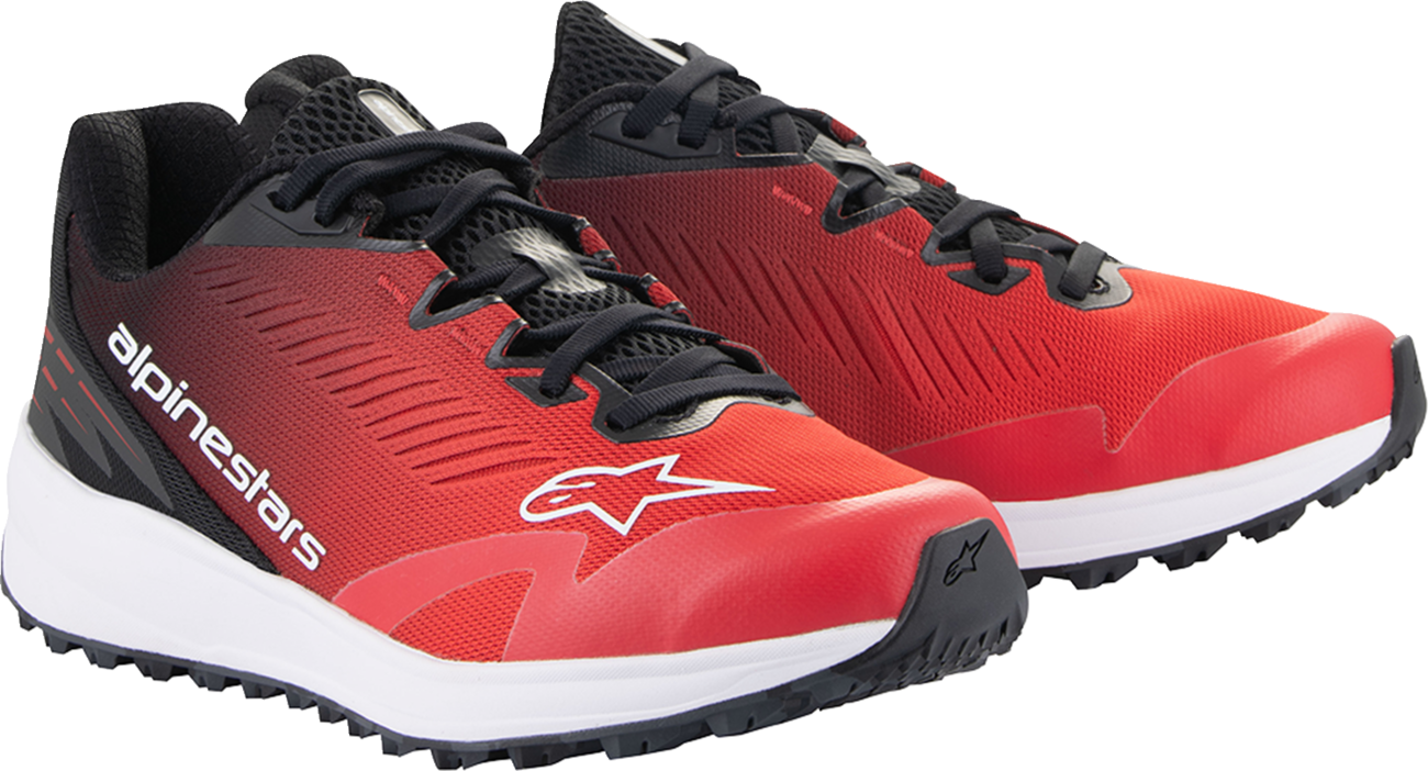 Alpinestars Meta Road V2 shoes in red, black, and white with durable, breathable performance footwear design.