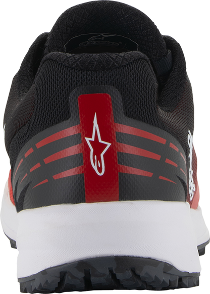 Alpinestars Meta Road V2 shoes in red, black, and white with breathable, durable performance footwear design, US size 8.