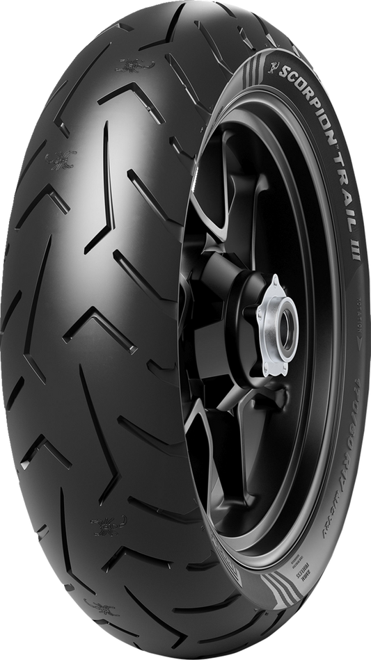 PIRELLI Scorpion Trail III rear motorcycle tire 170/60R17 designed for adventure and crossover bikes, with rugged tread pattern.