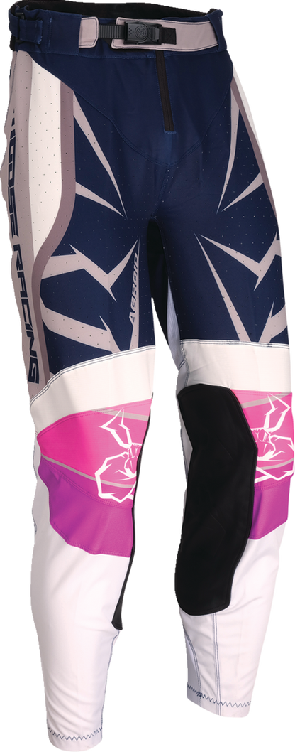 MOOSE Offroad Agroid pants in navy and white, US size 28, featuring durable fabric and offroad-ready design.