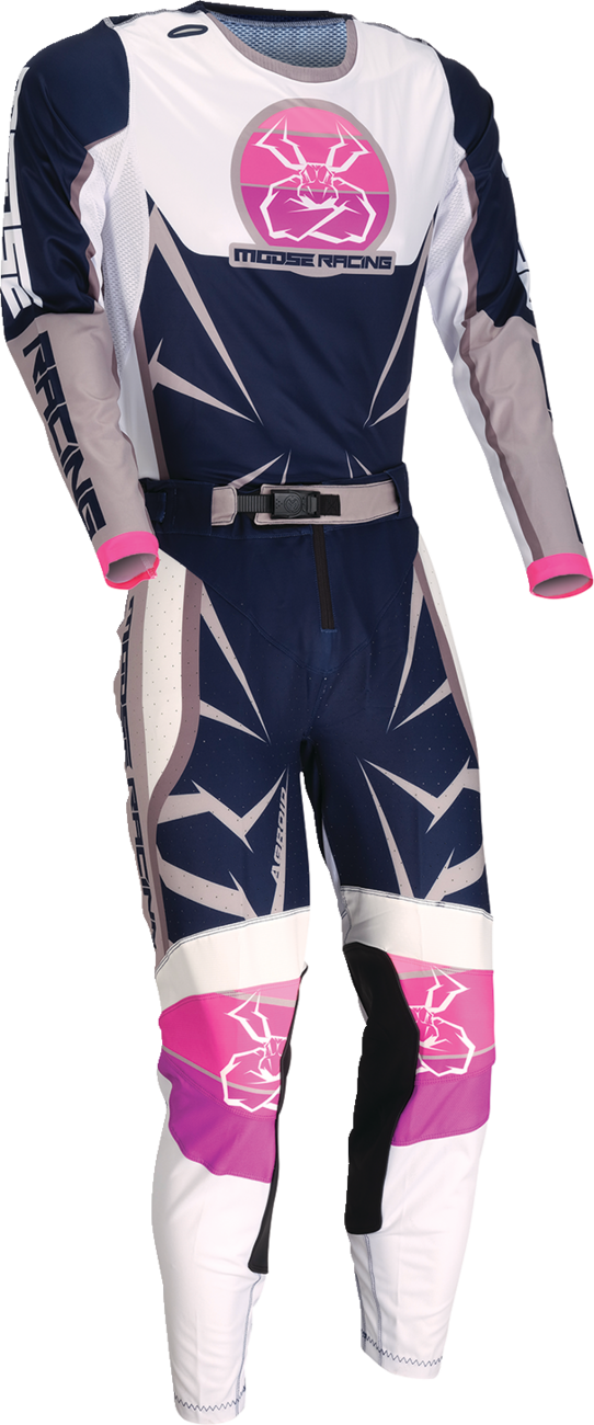 MOOSE Offroad Agroid Pants in navy and white, US size 28, featuring rugged design and durable fabric for off-road riding.