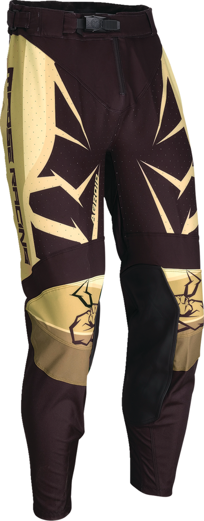 Moose Offroad Agroid Pants in brown and black, slim fit, US size 26, featuring rugged design and durable fabric.