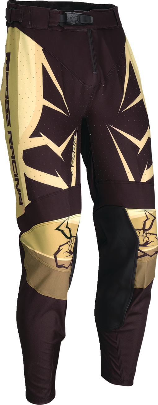 Moose Offroad Agroid Pants in brown and black, US size 28, slim fit with pre-curved legs and ventilation features, outdoor workwear.