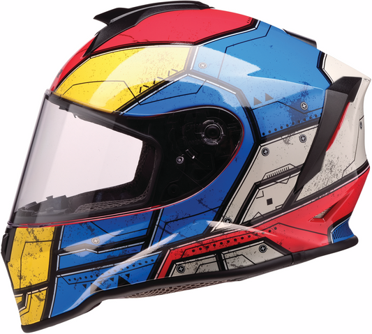Z1R Youth Warrant 2.0 helmet in Sentinel Blue and Yellow, large size, with aerodynamic design and ventilation features.