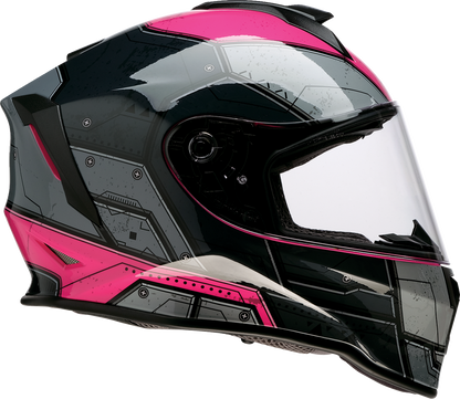 Z1R Youth Warrant 2.0 helmet in Sentinel Black and Pink, medium size, showing the helmet's sleek design and ventilation features.