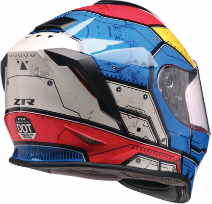 Z1R Youth Warrant 2.0 Helmet in Sentinel Blue and Yellow, medium size, featuring aerodynamic vents and secure chin strap.