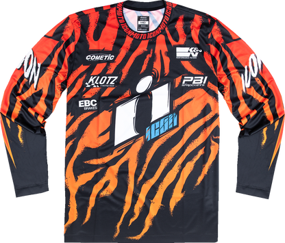 Orange ICON Rad Dawn™ mesh motorcycle jersey with sublimated MX-style graphics and medium size, designed for motocross riding.