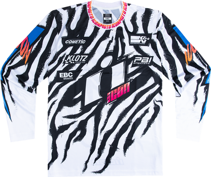 White ICON Rad Dawn™ jersey in large size, featuring breathable fabric and stylish design, perfect for motorcycle riding.