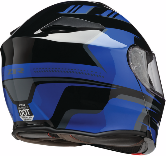 Z1R Solaris 2.0 modular helmet in blue, medium size, with adjustable vents and comfort features for motorcycle riding.
