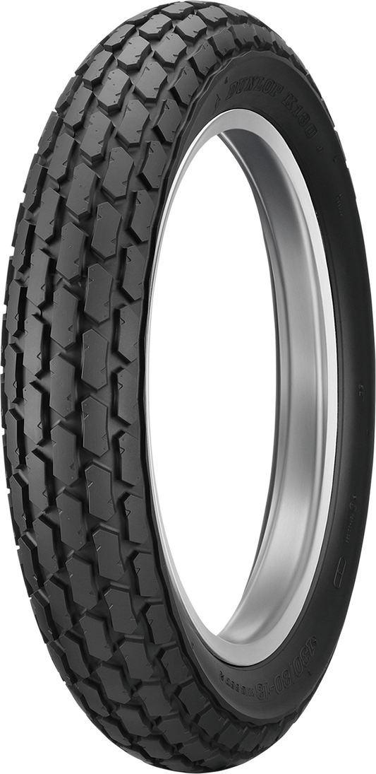 DUNLOP K180 rear motorcycle tire, 130/90-10 61J size, designed for custom style bikes, with tread pattern visible in the image.