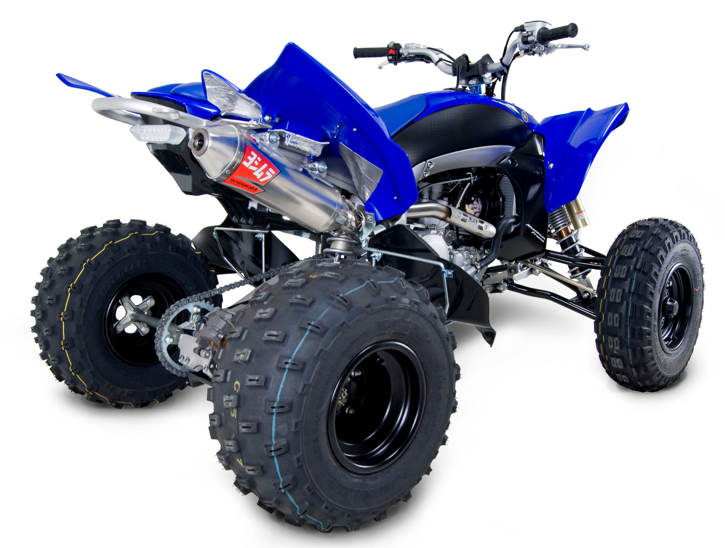 YOSHIMURA Signature RS 2 full exhaust system for UTVs, stainless steel, with polished finish and dual exhaust outlets.