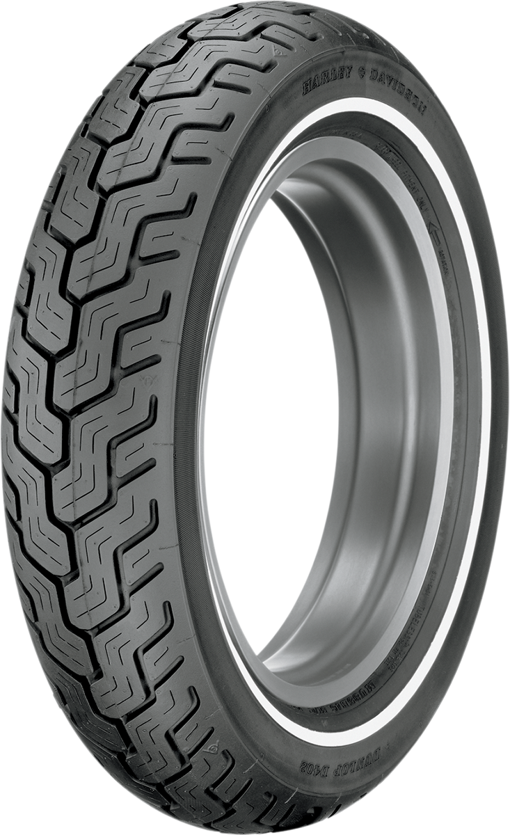 DUNLOP D402 rear motorcycle tire with narrow whitewall, MT90-16 size, 74H load, for Harley-Davidson bikes.