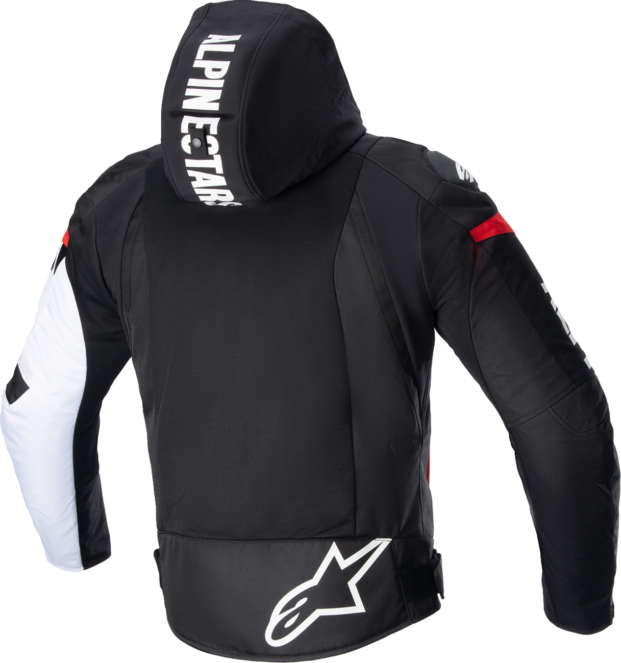 Alpinestars Zaca Air jacket in black, white, and red, medium size, featuring breathable design and sporty motorcycle jacket style.