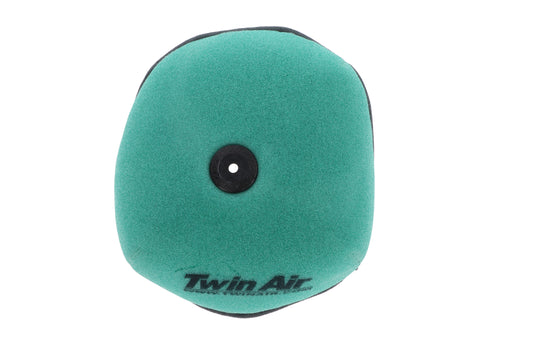 TWIN AIR fire-resistant pre-oiled air filter Part 151130FRX for motorcycle engines, showing the filter's fire-resistant material and design.