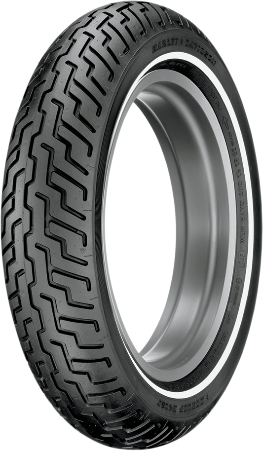 DUNLOP D402 front motorcycle tire with MT90-16 narrow whitewall and 72H speed rating for Harley-Davidson®.