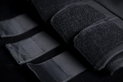 Black ICON Regulator™ D30® Stripped Vest by Bill's Exhausts, size L/XL, featuring lightweight protective armor and adjustable straps.