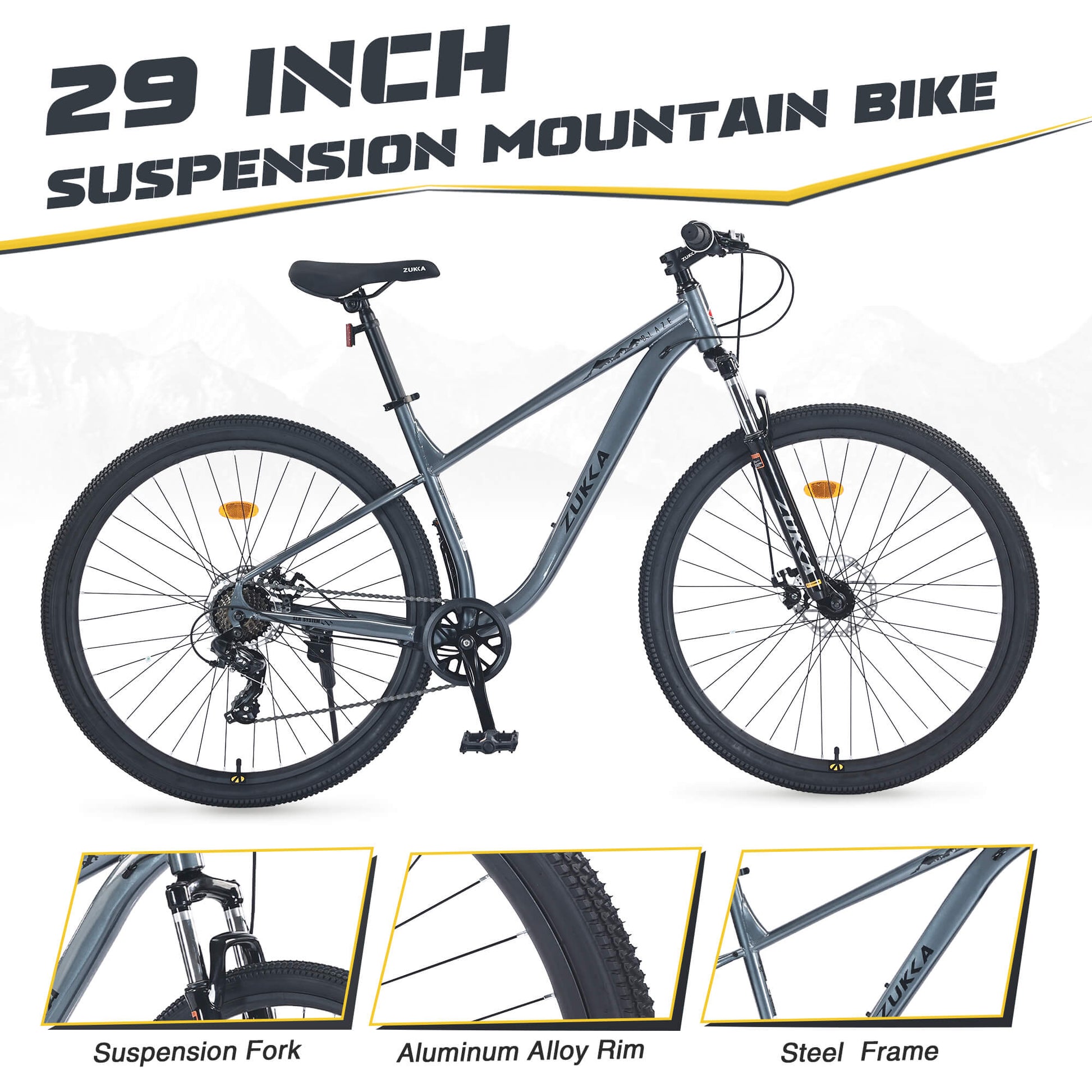 Hycline Zukka Blaze MTB bicycle tire, 29-inch by 1.95-inch, mounted on a bike wheel with knobby tread for off-road riding.