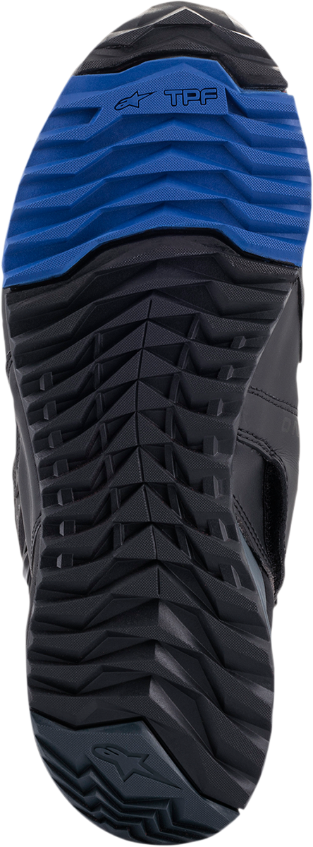 Alpinestars RT-8 Gore-Tex motorcycle boots in black and blue, US 12.5, EU 48, with rugged design and waterproof features.