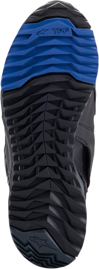 Alpinestars RT-8 Gore-Tex motorcycle boots in black and blue, US 12.5, EU 48, with rugged design and waterproof features.