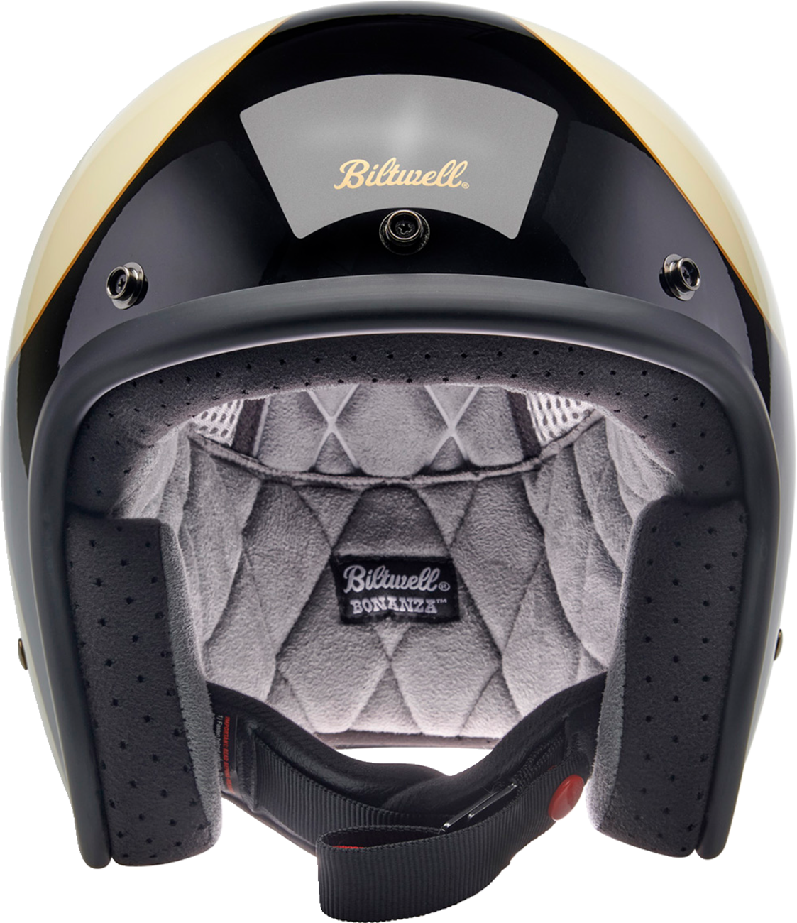 BILTWELL Bonanza helmet in gloss vintage white with black scallops, XS size, stylish motorcycle helmet with classic design