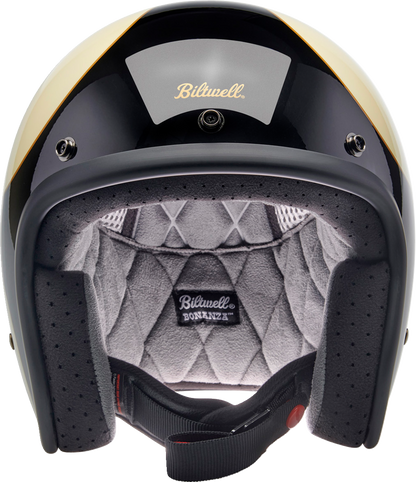 BILTWELL Bonanza helmet in gloss vintage white with black scallops, XS size, stylish motorcycle helmet with classic design