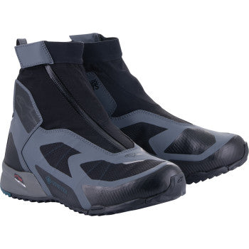 Alpinestars CR-8 Gore-Tex® shoes in black, grey, and blue with durable design and breathable waterproof Gore-Tex® membrane.