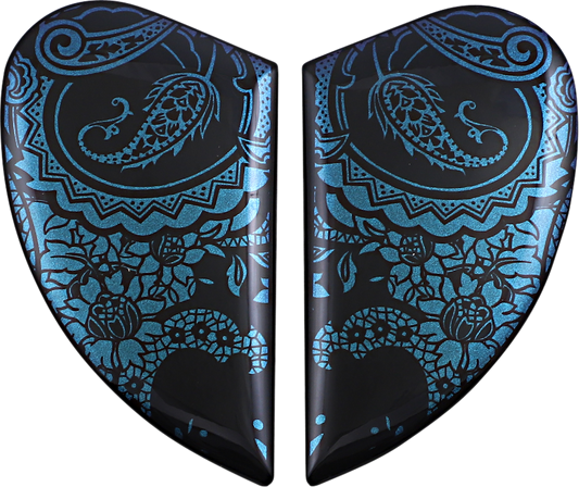 Bill's Exhausts ICON Airform™ side plates in Chantilly Opal blue for helmet parts, featuring a sleek, colorful design.