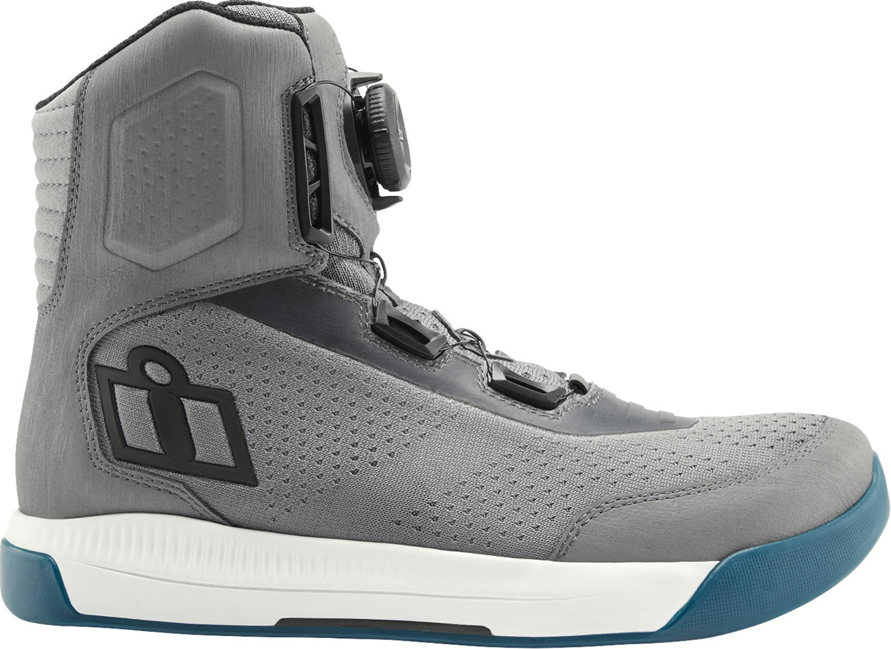Bill's Exhausts ICON Overlord™ Vented CE Boots in gray, size 8.5, with reinforced toe and ankle protection.