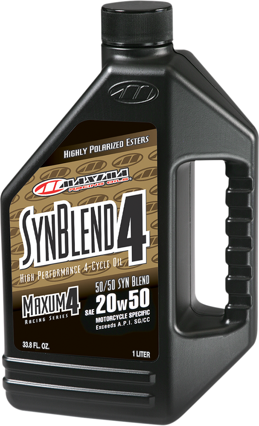 MAXIMA RACING OIL SynBlend 20W50 semi-synthetic engine oil in a 1-quart container, featuring the MAXIMA RACING OIL label.