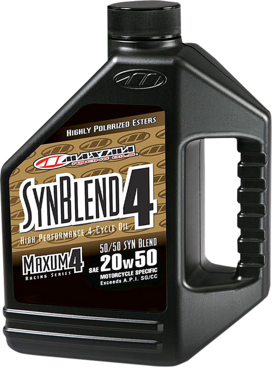 MAXIMA RACING OIL Premium 4T engine oil 20W-50 in a 1-gallon container, designed for high-performance motorcycle engines.