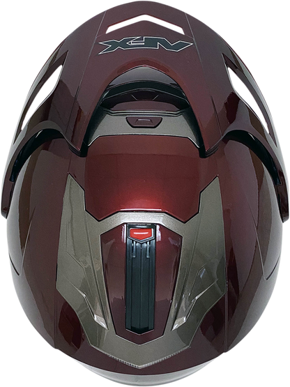 Bill's Exhausts AFX FX-50 Peak helmet in wine red, showing sleek design and robust construction with branding details visible.