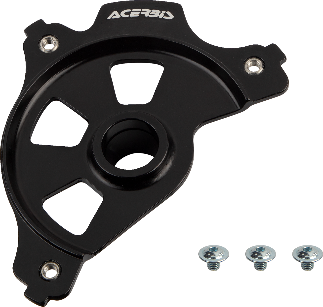Black ACERBIS disc cover mount for KX 250F/450F bikes, compatible with 2006-2018 models, shown on motorcycle body.