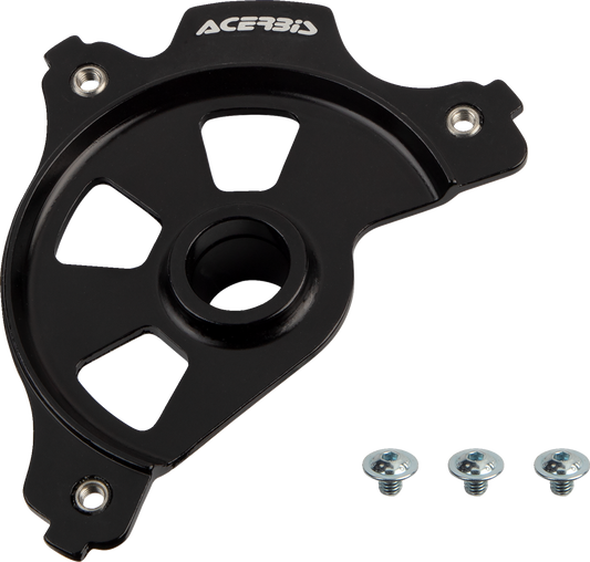 Black ACERBIS disc cover mount for KX 250F/450F bikes, compatible with 2006-2018 models, shown on motorcycle body.