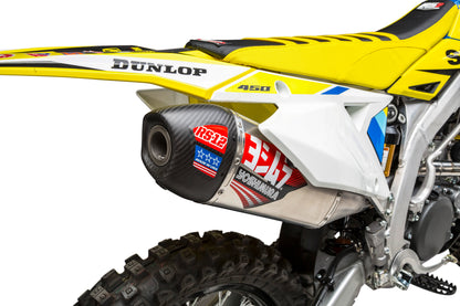 YOSHIMURA RS-12 Signature Series dirt bike exhaust system with stainless steel aluminum body and carbon fiber end cap