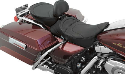 DRAG SPECIALTIES SEATS pillion seat for Harley FL 1999-2022, wide design with mild stitching, comfortable motorcycle passenger seat
