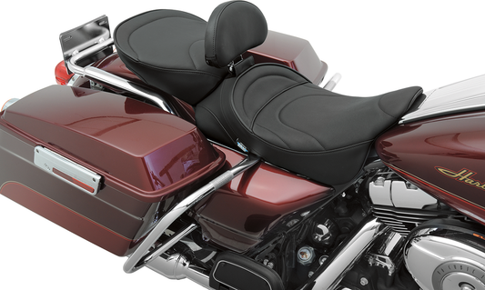 DRAG SPECIALTIES SEATS pillion seat for Harley FL 1999-2022, wide design with mild stitching, comfortable motorcycle passenger seat