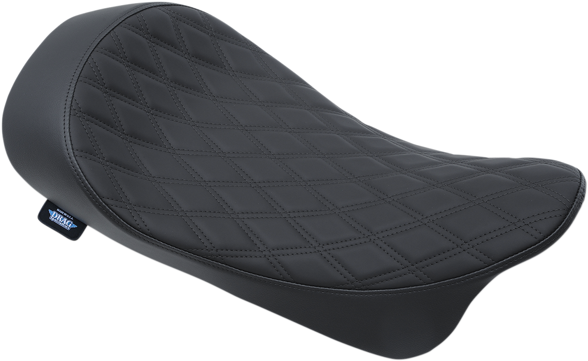 Drag Specialties low solo seat with double diamond pattern for Harley FL models 2008-2023, designed for comfort and style.