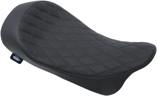 Drag Specialties low solo seat with double diamond pattern for Harley FL models 2008-2023, designed for comfort and style.