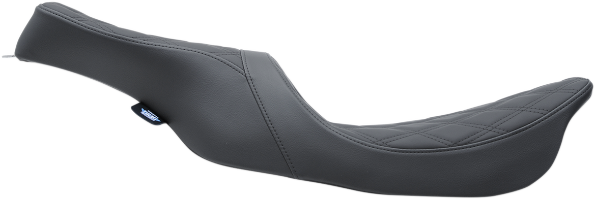 Black Predator 2-Up seat for Harley-Davidson FL 1999-2007 by Drag Specialties, featuring double diamond pattern stitching.