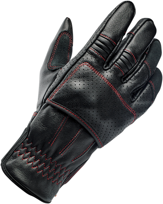 Red BILT WELL Borrego Gloves in small size, designed by Bill's Exhausts, featuring durable construction and sporty style.
