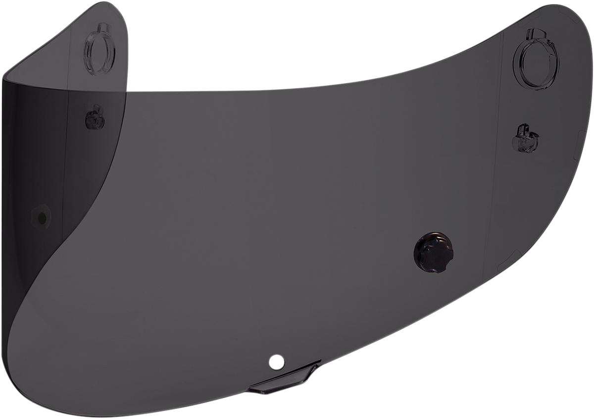 ICON Optics Tracshield Dark Smoke helmet visor part from Bill's Exhausts, showing the tinted dark smoke lens for motorcycle helmets.
