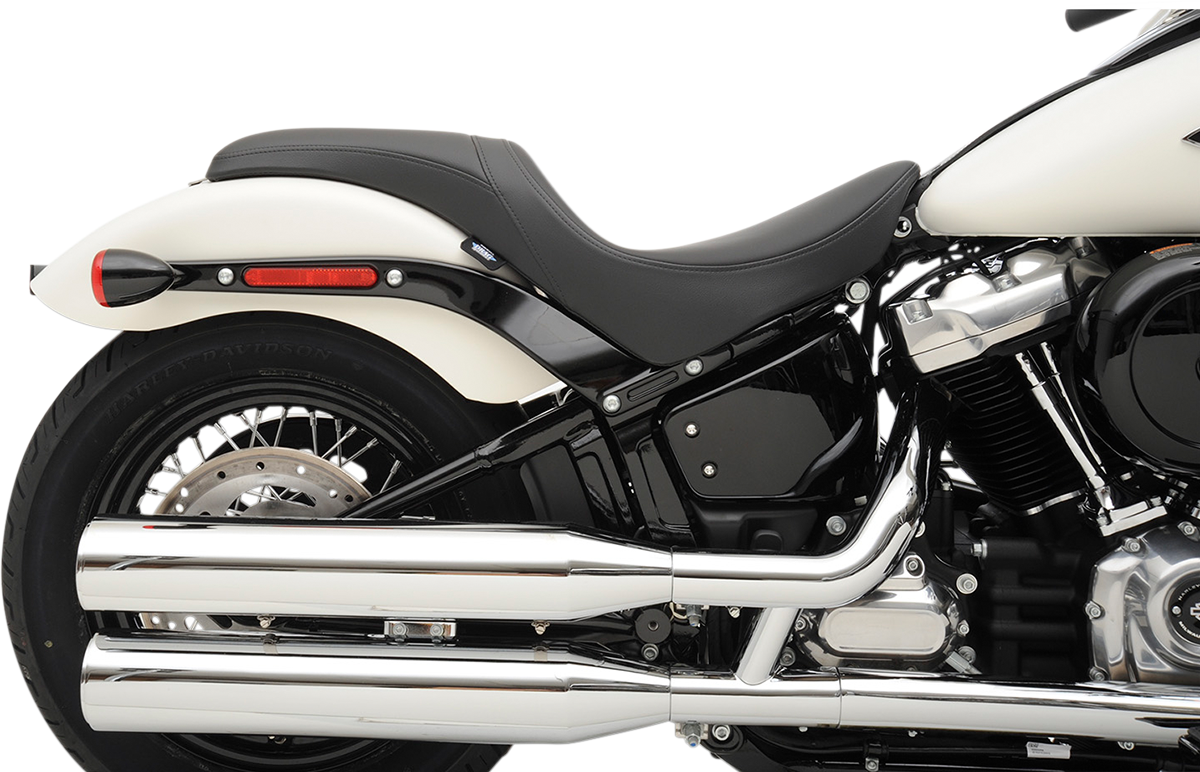 DRAG SPECIALTIES SEATS Predator seat for FL/FX 2018-2022 with solar leather finish, showing the sleek, contoured motorcycle seat.