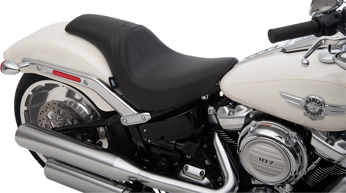 Drag Specialties Predator Seat with Solar Leather for FLFB/S 2018-2022, showcasing its comfortable, custom-fit motorcycle seat design.