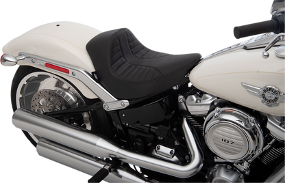 EZ-Solo seat with Scorpion stitch by Drag Specialties Seats for FLFB/S 2018-2025, featuring black vinyl upholstery and sleek design.
