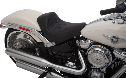 DRAG SPECIALTIES EZ-Solo Seat with Scorpion Stitch in silver thread vinyl for FLFB/S 2018-2022 motorcycle seat.