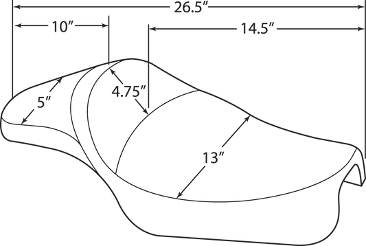Extended Drag Specialties predator seat with diamond stitch design for Harley XL models 2004-2022, shown from side view.